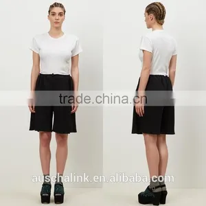 Wholesale Loose Fit Wide Leg Open Women Black Rib Custom Sweat Shorts thumbnail-5