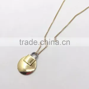 Simple Brand Leather Choker With Locket Pendant Long Chain Necklace thumbnail-4
