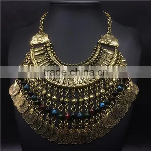 Multilayer Out Vintage Coins Color Beads Pendant Necklaces Jewelry for Women thumbnail-3