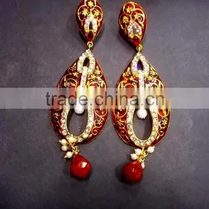 Indian Jewelry Ethnic Pearl Kundan Earrings thumbnail-2
