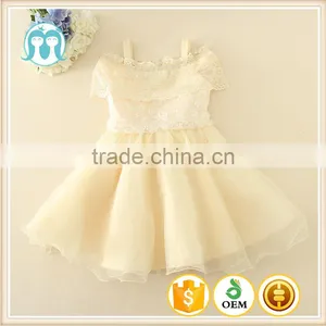 2017 Baby Girl Party Dress Children Frocks Designs Lace Sexy Harness Apricot Lovely Cotton Net Birthday Party Dresses thumbnail-1