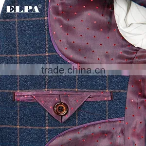 ELPA NXB0024 Designer Fashion Tailor Made Navy Check Woolen 3 Piece Formal Boys Tuxedo Suits thumbnail-5