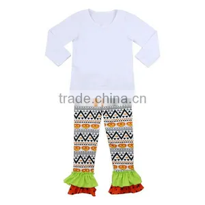 Fall Boutique Orange Icing Raglan Stripe Knit Ruffle Children Outfits Halloween Girls Raglan Outfits thumbnail-4