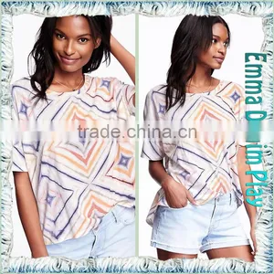 High Quality Digital Printing Custom Pattern Ladies Fashion Boat Neck Half Sleeve T-Shirt thumbnail-4