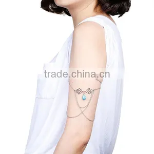New Fashion Link Cable Chain Silver Tone Hollow Pattern Carved Connector With Turquoise Drop Pendant Body Arm Chain Necklace thumbnail-1