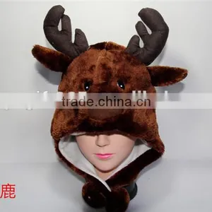 Cute Elk Plush Warm Hat Earmuff With Ear Poms Cartoon Animal Cap thumbnail-1