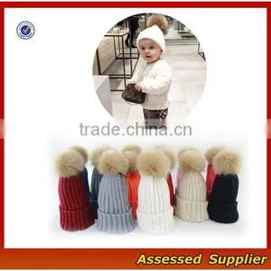 Custom Fashion Real Raccoon Fur Pom Pom Hat Beanie Cap Winter Knitted Hat for Women and Baby Free Samples thumbnail-1