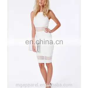 Hot Sales Summer Sexy Strappy Mesh Detail White Bodycon Midi Dress thumbnail-3