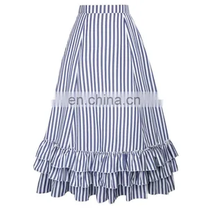 Belle Poque Retro Vintage Gothic Style Blue & White Stripes Bustle Skirt BP000354-2 thumbnail-1
