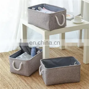 2020 Best Selling Gray Cotton Hemp Children's Toys Folding Cloth Foldable Portable Storage Box thumbnail-4