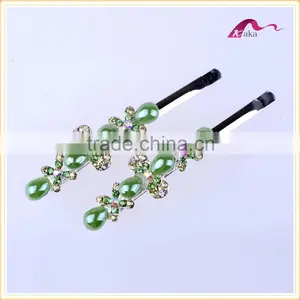 Charming Factory Price Multi Colors Elegant Hair Grips Metal Crystal Decorated Flower Shape Ceramic Beads Hair Clips For Girls thumbnail-2