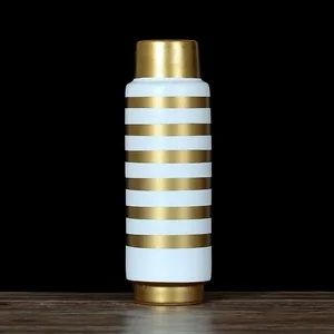 European Electroplate Gold Stripe White Jingdezhen Ceramic Vase For Showroom Decor thumbnail-3