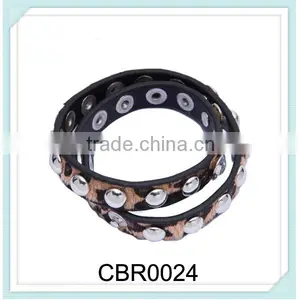 2014 Fashion Woven Fabric Leopard Letter Charm Bracelet With Crystal Diamond thumbnail-1
