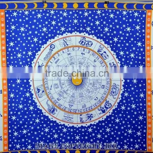 Indian Tapestry Cotton Zodiac Astro Print Blue Wall Hanging Tapestries Throw Mandala Print thumbnail-2