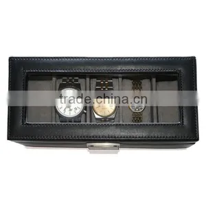 Black Genuine Leather 5-slot Watch Display Box Watch Organizer Case Travel Jewelry Case thumbnail-4