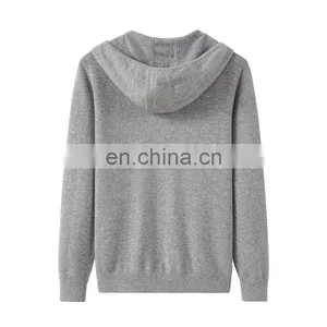 100% Cashmere Women's Casual Hoodie Comfortable Full Zip Cardigan Hood Knitted Solid Pattern Winter Season Front Logo Position thumbnail-2