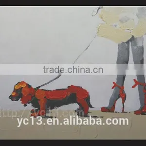 Walking Puppy With Lady Girl YB-45 New Original Home Decor Modern Oil Painting thumbnail-1