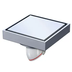 Modern 4 Inch Square Invisible Brass Shower Floor Drain Insert Anti-Odor Polished Chrome for Hotels Bathrooms Kitchens Sinks thumbnail-1