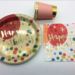 Ningbo PartyKing 20ct 3Plys 20ct 3Plys 10inch Foil Gold Beverage Napkin Oh Happy Day Tissue Cocktail Paper Napkins Serviettes For Party thumbnail-3