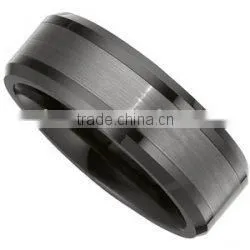 8mm Beveled Ceramic Comfort Fit Tungsten Band With Inlay Brush thumbnail-1