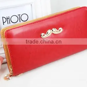 Women's Classic Multifunction PU Blue Coin Purse Wallet With Mustache thumbnail-4