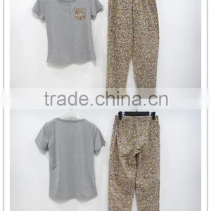Summer Personality Round Collar Floral Draw String Pant Pajamas Women thumbnail-1