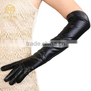 Lady Fashion Black Color Elbow Long Sheepskin Arm Length Leather Gloves thumbnail-1