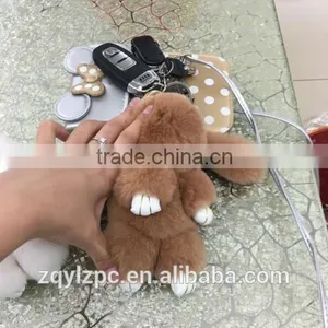 Big Soft Cute Rex Rabbit Fur Toy Keyring Decorate Keychain Trimming for Keys thumbnail-1