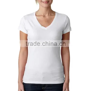2015 New Promotional Adult Women Blank Combed Cotton Jersy Sporty V-neck T-Shirt thumbnail-3