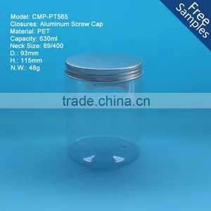 600ml 20oz Round Clear Plastic PET Jars With Aluminum Screw Cap thumbnail-1