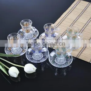 6 Glass Cup and Saucer With Decal Technology thumbnail-1