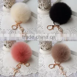 8CM Rabbit Fur Ball Keychain With Angel Gold Plated Metal Angel Key Chain thumbnail-4
