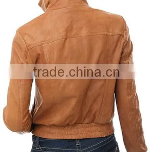 Women Leather Jackets With Straight Collar thumbnail-2