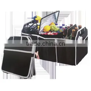 Collapsible Three-Compartment Large Back Car Trunk Organizer, Fruit Drink Collapsible Handles Car Trunk Organizer thumbnail-1