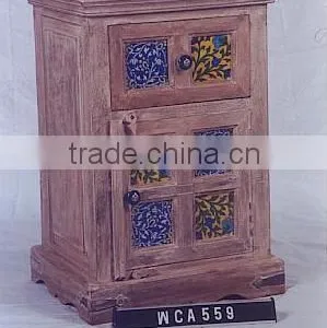 VINTAGE BEDSIDE TABLE WITH CERAMIC thumbnail-1