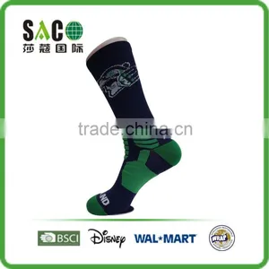 Dark Blue and Green Color Jacquard Cotton Sports Socks thumbnail-1