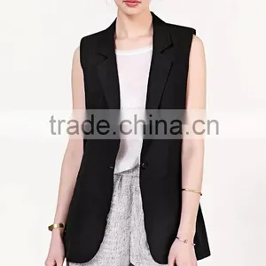 New Products 2016 Casual Black Waistcoats For Women Sleeveless Vest thumbnail-1