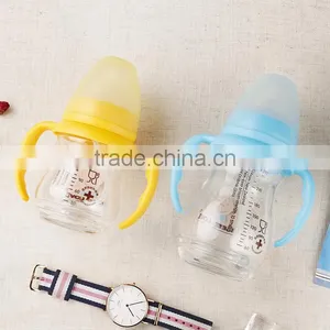 NEW Design BPA Free Glass Baby Milk Bottle With Lid Handle and Straw thumbnail-1