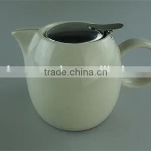 Hot Sale Stock Cheap Ceramic Colorful Round Tea Pot With Stainless Steel Lid thumbnail-4