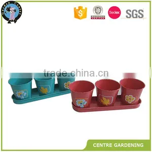 Cheap Hand Painting Metal Plant Planters and Pots With Tray thumbnail-1