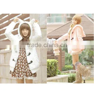 New Women's Coat Girls Cute Bunny Ears Sherpa Hoodie Jacket Warm Outerwear Women Winter Coat and Jackets Woman thumbnail-1