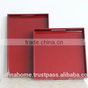 Square Red Colored Lacquer Serving Tray thumbnail-2
