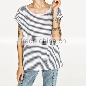 Custom Bulk Blank T-shirts Short Sleeve T-shirts 100% Cotton Striped Designs Wholesale Bamboo T-shirts thumbnail-2