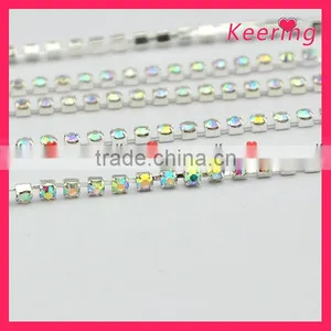 Crystal Roll AB Stones Rhinestone Cup Chain With Silver Claw WRC-013 thumbnail-1