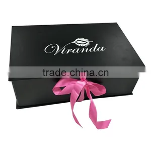 Custom Black Ribbon Closures Rigid Cardboard Collapsible Gift Box for Bra Packaging thumbnail-3