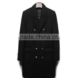 2014 Double-Breasted Metal Button High Fashion Classical Design Black Lapel Slim Fit Mens Cashmere Men Coat thumbnail-1