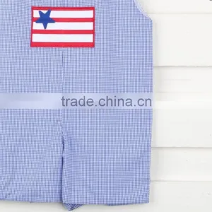 Plaid Fabric Boys Jon Jon National Flag Smock Summer Jumpsuit Onesie Baby Romper thumbnail-2