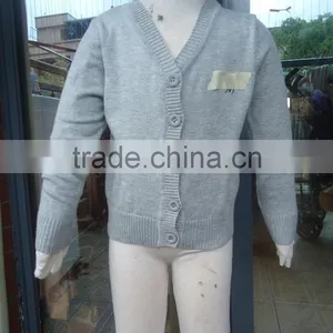 Custom Children Kids Heather Grey V-neck Button up Plain Knit Cardigan thumbnail-1