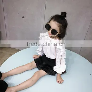 2-7 Years Wholesale 2017 Hot Sale Girls Ruffles Shirt Full Sleeve Fashion Cotton Autumn Shoulderless Girls Blouse thumbnail-2