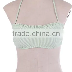 Whlolesale Hot Sale Monogrammed Seersucker Ruffle Bandeau Top thumbnail-5